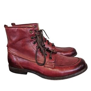 Frye Dakota Midi Red Lace Boot Burnish Weathered Leather Heeled